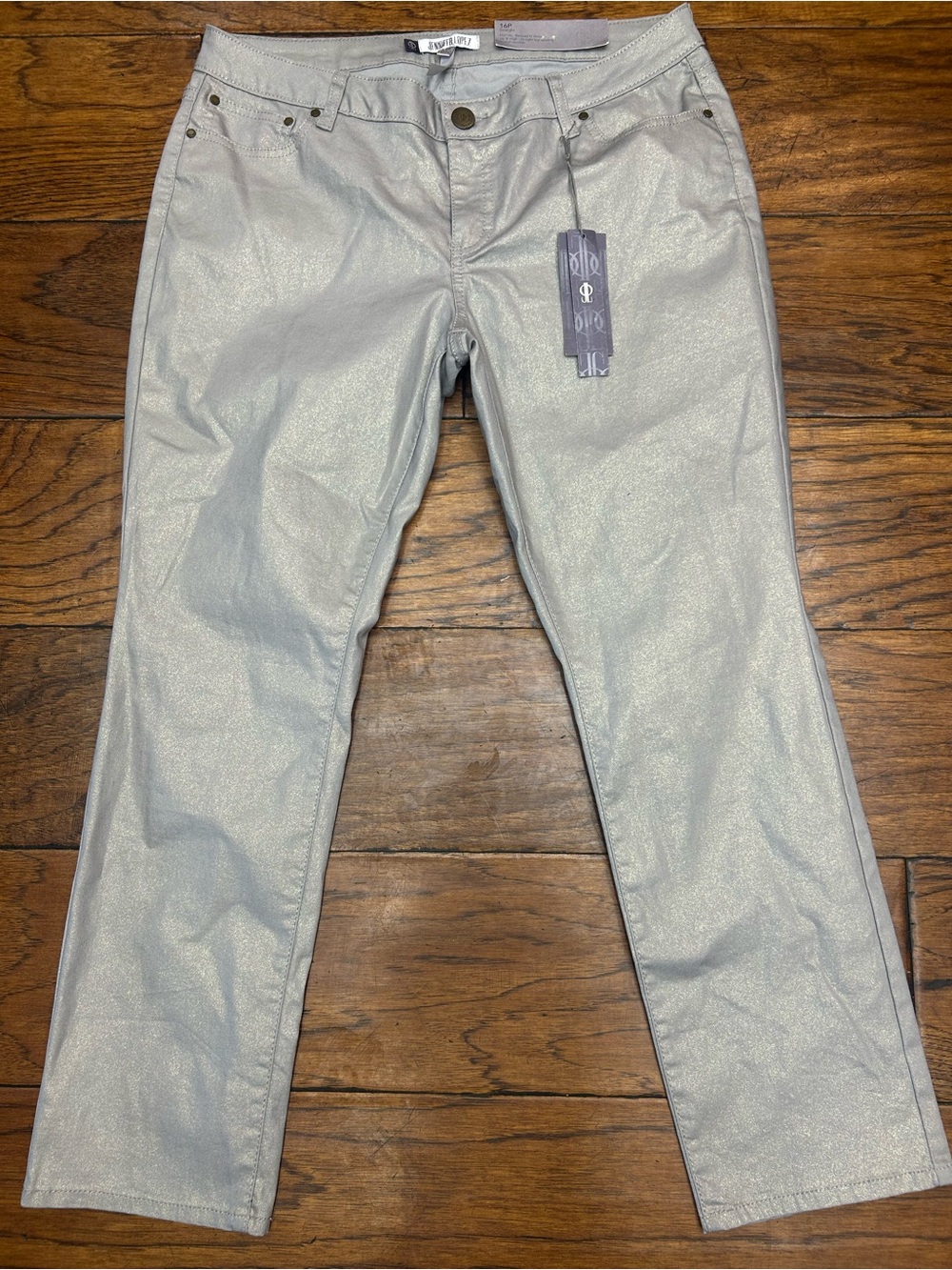 Jennifer Lopez Metallic Silver Mid-rise Straight Leg Pants